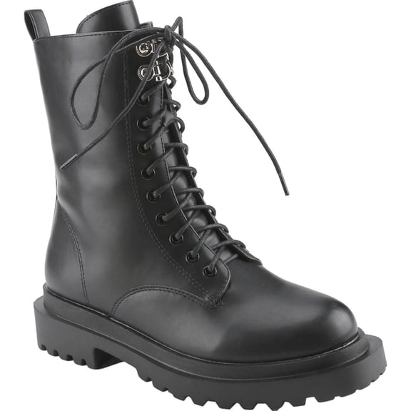 Women's Fashion Lace Up Combat Boots Side Zipper Chunky Platform Lug Sole Mid Calf Military Fall Winter Riding Ankle Booties