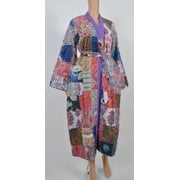 Cotton Bath Robe, Stone Wash Indian Multi Patchwork Handmade Kantha Stitch Robe,Cotton Kimono,Cotton Robe,Swim Wear,Night Wear Free Size.