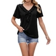 thumbnail image 2 of YHAJDS Women's Plus Size Tops Short Sleeve Round Neck Ruffle Solid Color Loose Blouse, 2 of 5