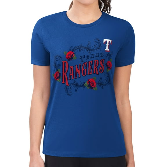 Women's G-III 4Her by Carl Banks  Royal Texas Rangers Super-Slim Fit Lightweight Retro Roses T-Shirt