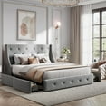 thumbnail image 2 of Amolife Full Size Upholstered Platform Bed Frame with 4 Storage Drawers & Fabric Tufted Wingback Headboard, Light Gray, 2 of 9