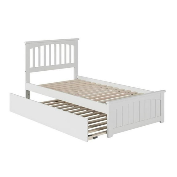 Pemberly Row Traditional Twin XL Platform Bed with Trundle in White
