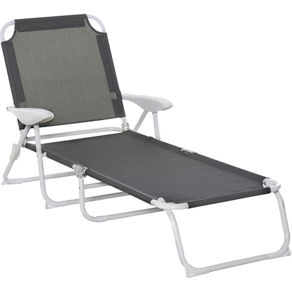 Topcobe Compact Beach Lounger, Portable Reclining Chaise with 4 Adjustable Positions, Outdoor Sun Relaxer, Metal Frame Mesh Seat, Perfect for Yard, Patio, Dark Gray