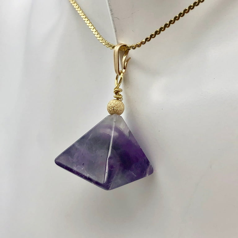 Amethyst Pyramid Pendant Necklace Semi Precious Stone Jewelry