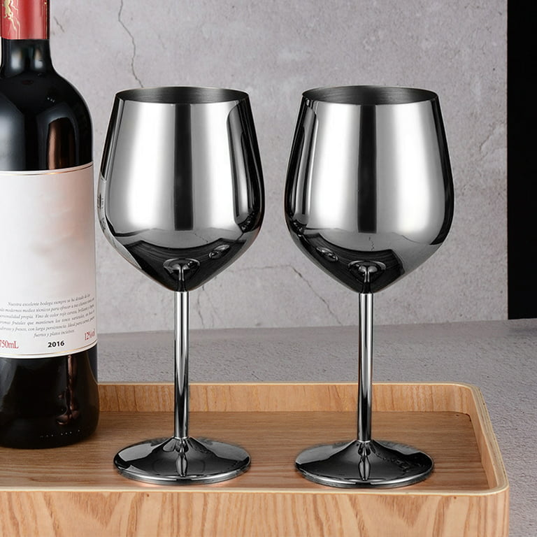 Verlacoda 2pcs Stainless Steel Wine Glasses 18oz Large Capacity Wine Goblets Unbreakable Rose Gold Wine Glasses Multifunctional Stainless Steel Wine