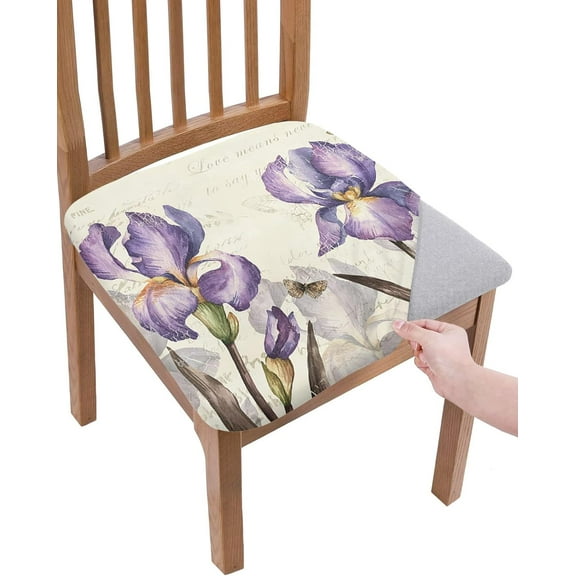 Elegant Purple Flower Chair Seat Covers for Dining Room Stretch Chair Seat Covers Set of 6, Chair Seat Protector Cushion Slipcovers for Kitchen Restaurant Office Vintage Farmhouse Floral