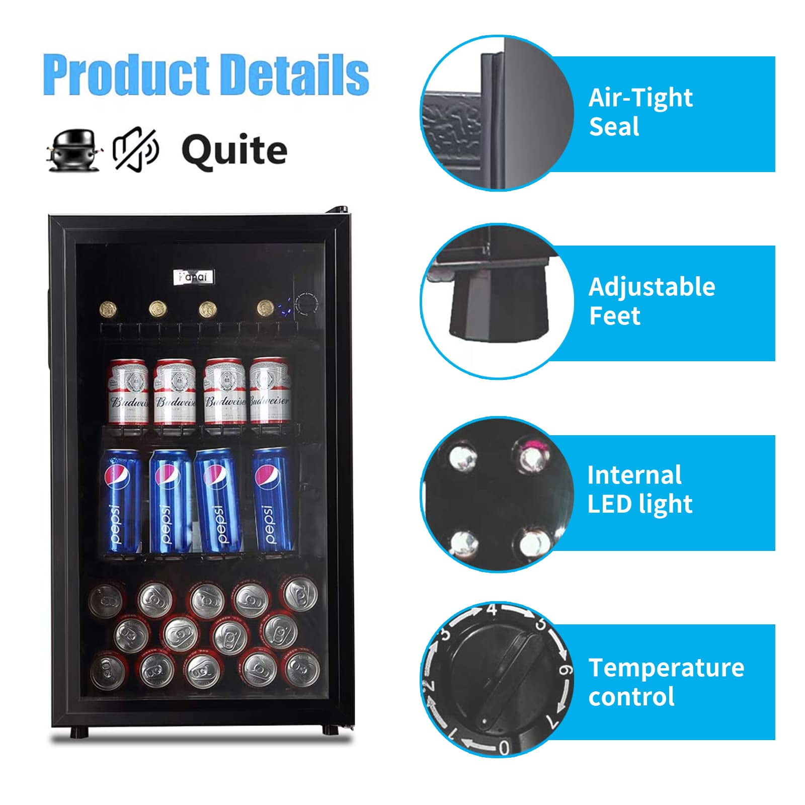 WANAI Wine Cooler and Beverage Refrigerator,120 Can Beverage Cooler,Small Fridge with Glass Door