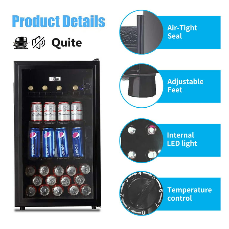  Beverage Refrigerator Cooler 62 Can Small Mini Fridge for Home,  Office or Bar with Glass Door and Adjustable Removable Shelves，Perfect for  Soda Beer or Wine, Stainless Steel, 1.6 Cu.Ft. : Appliances