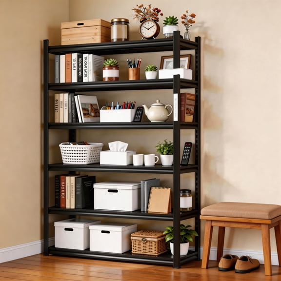 6-Tier Black Steel Storage Shelf 45"W x 20"D x 78"H, 3600LBS Capacity Adjustable Heavy Duty Metal Shelving Double Layer Panel for Home Commercial Warehouse Pantry