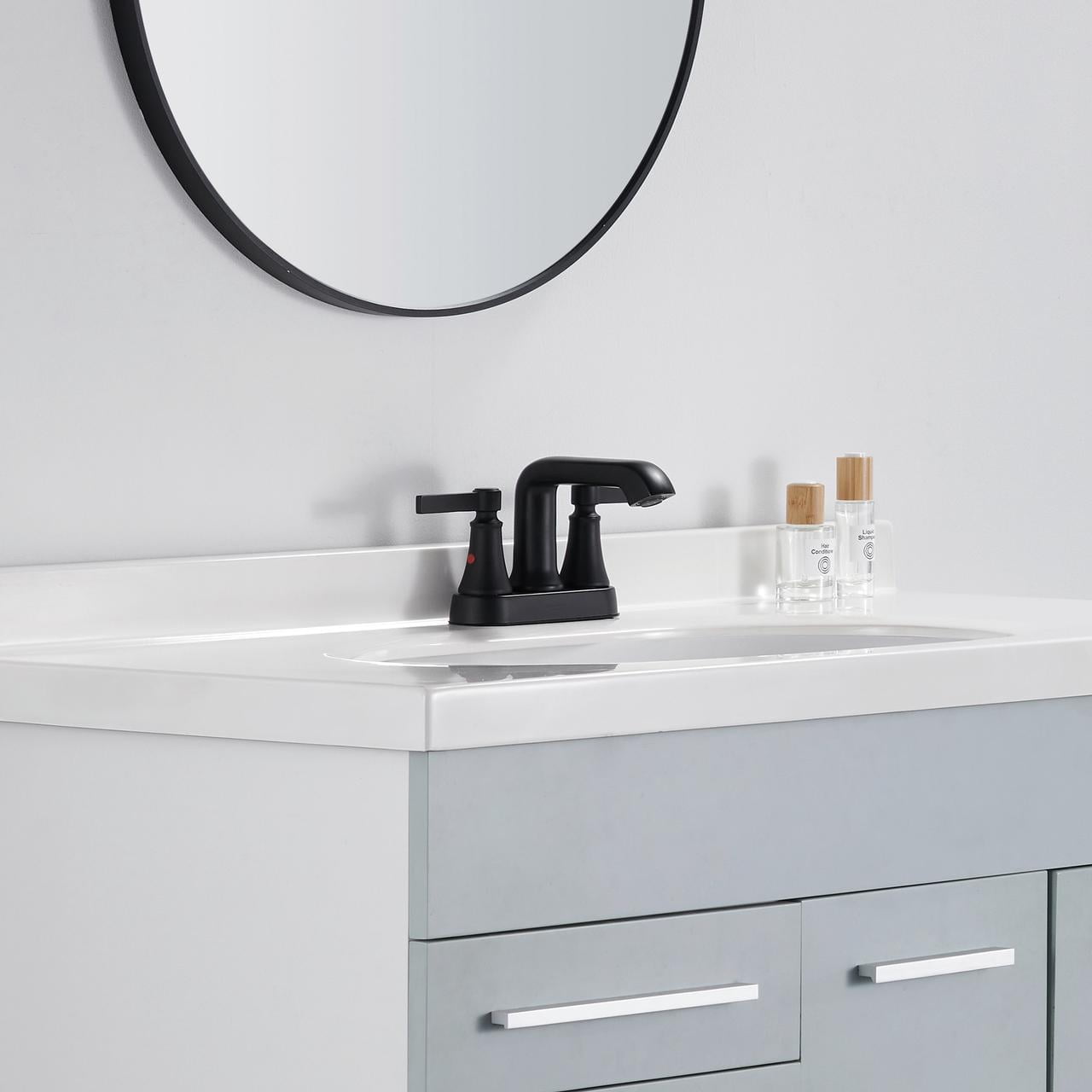 Roffenny Two Handle 4 inch Centerset Matte Black Bathroom Faucet with Pop Up Drain