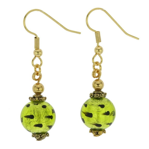 GlassOfVenice Murano Glass Antico Tesoro Balls Earrings - Spotted Green