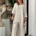 thumbnail image 1 of Haut à Manches Longues pour Femmes+pantalon de Survêtement Femme en Lin de Coton, 1 of 9