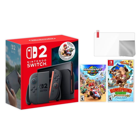 Nintendo Switch 2 Mario Kart World Bundle 256GB 7.9-Inch 1080P Screen, Joy-Con 2 with Mouse Sensor, Dock, with Donkey Kong Country And Microfiber Cleaning Cloth & Screen Protector