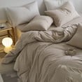 thumbnail image 3 of MooMee Striped Duvet Cover Set Oversized King 100% Washed Cotton Linen Like Textured Breathable 3-Piece (Tannish Linen Grey& White Wide Stripes, 120"x98"), 3 of 6