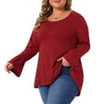 thumbnail image 2 of DARING DIVA Women's Plus Tops Crew Neck Bell High Low Hem Blouses 1X Burgundy, 2 of 7