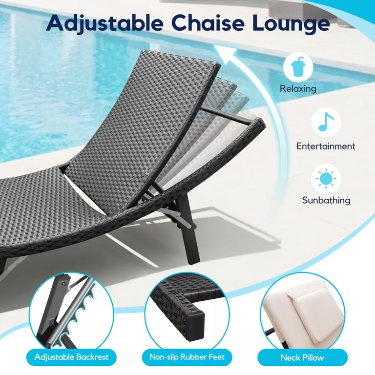 Homall 3-Piece Patio Chaise Set, PE Rattan Beige photo 5