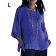 thumbnail image 4 of tredstone Vêtements pour Femmes Chemise à Manches 3/4 Col Rond Coton Lin Haut Décontracté, Bleu, L, 4 of 6