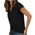 thumbnail image 4 of V Neck Tops for Women Summer Casual Stretch Plain Tshirts Regular Fit Short Sleeve Tunic Tee Shirts (M, Black), 4 of 8