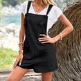 thumbnail image 4 of Women's Cotton Linen Jumpsuit, Double Pocket Strapless Romper, Casual Loose Fit Short Jumpsuit for Summer, Beach Vacation, Daily Wear and Streetwear Outfit-Black, 4 of 9