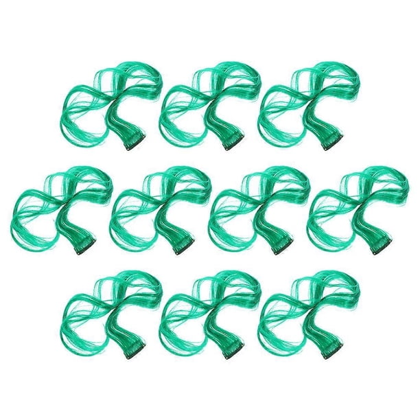 Green Curly Hair Extensions for Women Made of High Temperature Silk with Hair Clips Decorative 10 Pcs
