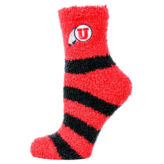 Utah Utes Striped Fuzzy Sock - Donegal Bay - Unisex - One Size - Ankle