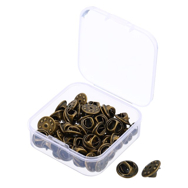 Unique Bargains Pin Backs Metal Lapel Pin Backing Brooch Holder Decorative Accessories with Storage Box Bronze Tone 50 Pack