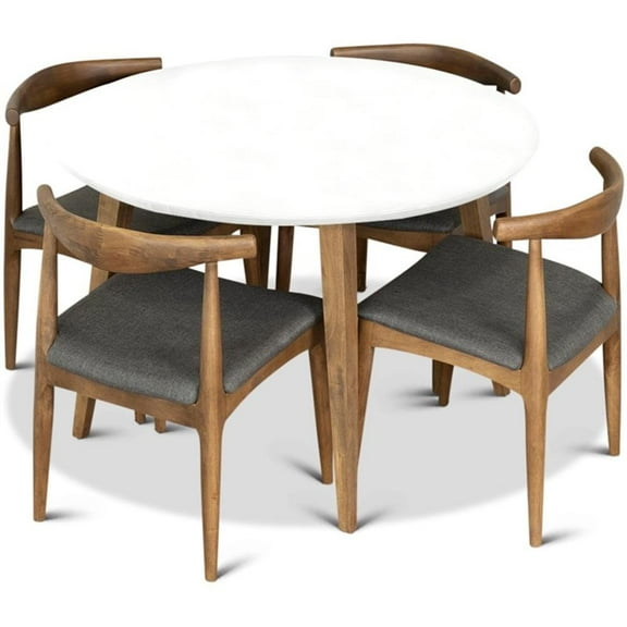 Evette Modern Solid Wood Walnut Dining Room & Kitchen Table and 4 Chair Set