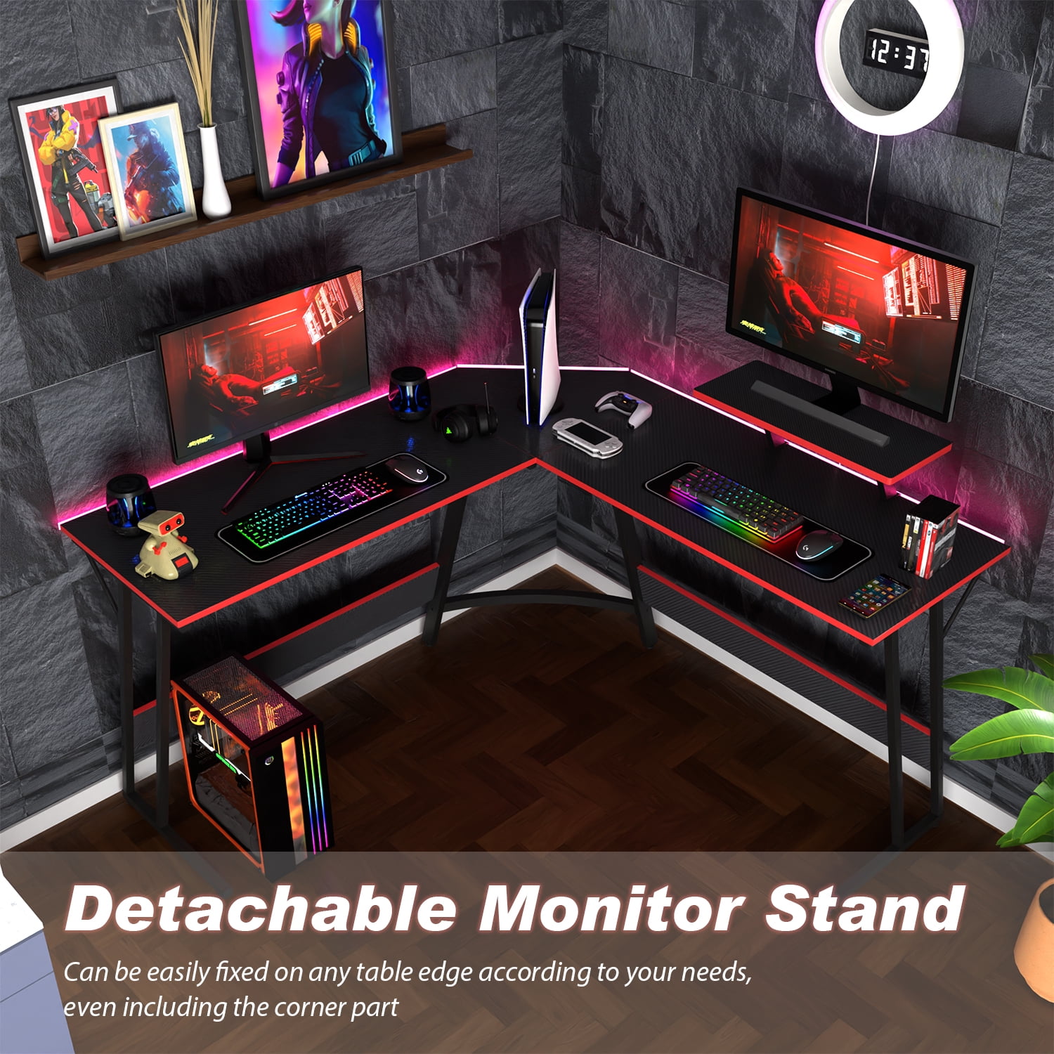 PayLessHere L Shaped Desk Corner Gaming Desk Computer Desk for Adults,Black,29"H