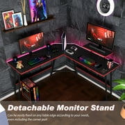 L Shaped Computer Desk - Gaming Table Corner Desk 50 Inch PC Writing Desk Study Desks with Wooden Desktop Monitor Stand for Home Office Dorm Small Space, Black