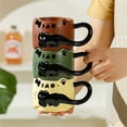 thumbnail image 5 of Ceramic Cat-Themed Mug with Large Handle, Stackable Cute Cat Design Coffee Cup, 12 oz English Letter Tea Mug for Cat Lovers & Collectors(Brown), 5 of 7