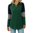 thumbnail image 2 of SWQZVT Fall Tops for Women Long Sleeve Shirts Crewneck Color Block Raglan Sleeve Tunic Tops for Women Casual Striped Shirts Blouses Green Tee Pullover Sweatshirts Size M, 2 of 5