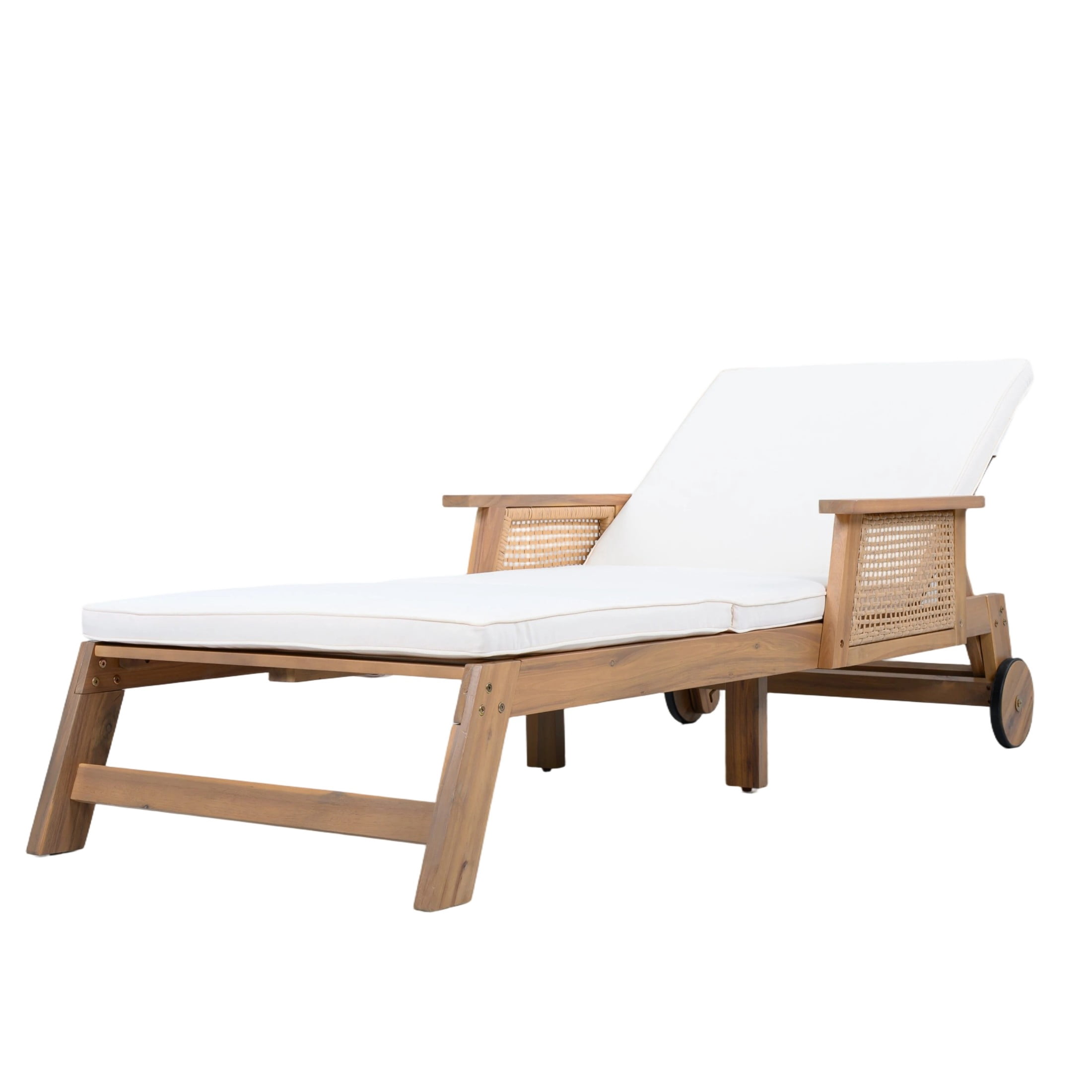 Christopher Knight Home Outdoor Chaise Lounge with Wheels, Adjustable Backrest with Cushion, Light Teak
