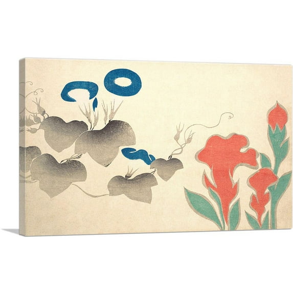 ARTCANVAS Design Of Morning-Glory And Other Flowers Canvas Art Print by Ogata Korin - Size: 40" x 26" (1.50" Deep)