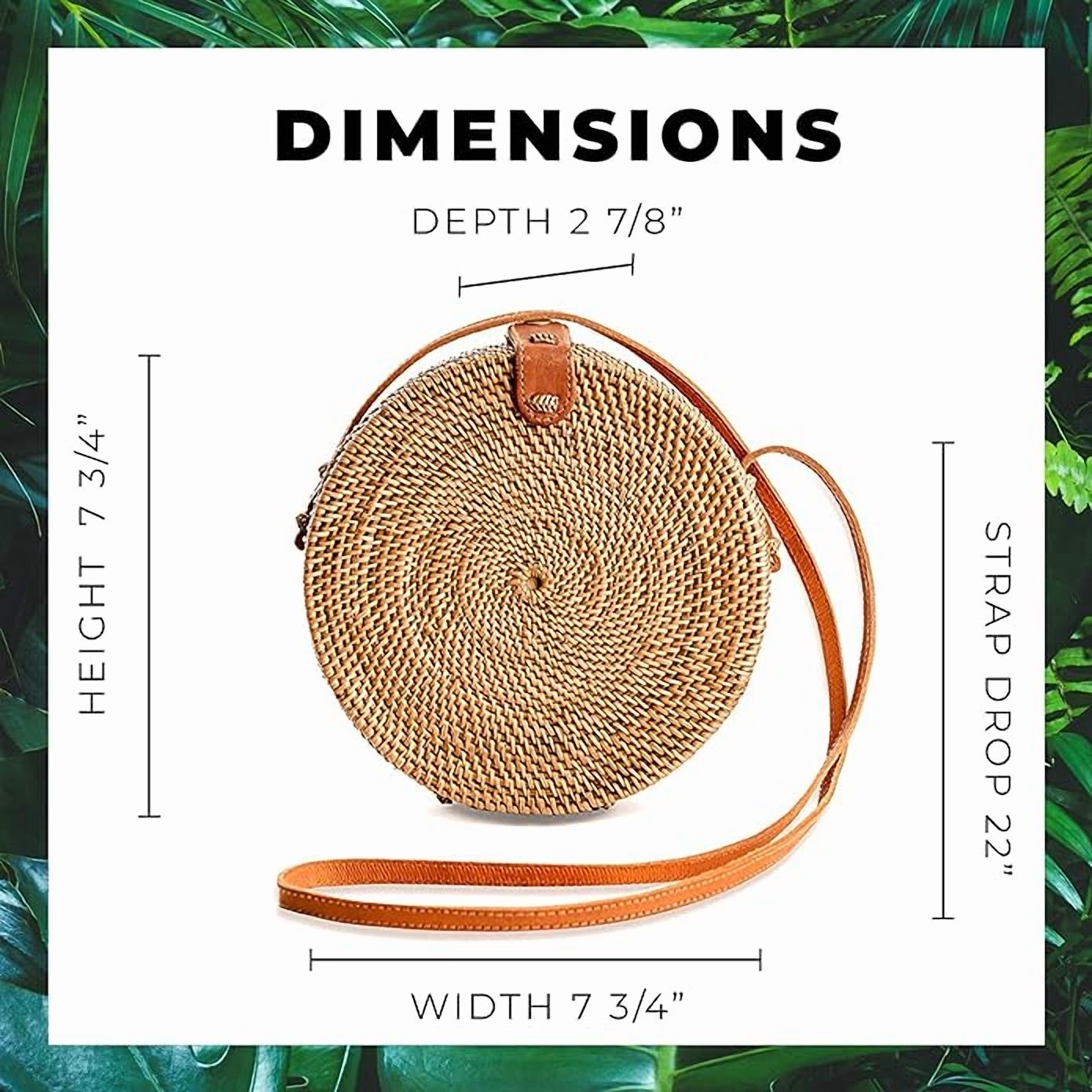 Handwoven Rattan Bag Shoulder with Leather Strap, Women Handmade Wicker Woven Purse, Brown Straw Boho Basket Handbag(7.9x7.9x3.1inches)
