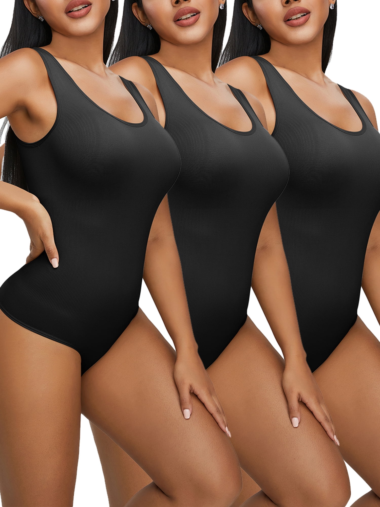 FOCUSSEXY Tummy Control Shapewear Bodysuit for Women One Piece Ribbed Body  Suits Shaper U Neck Tummy Control Shapewear Bodysuit Slimming Body Corset Shapewear  Thong Body Shaper 