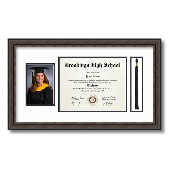 ArtToFrames 8x10 inch Diploma Frame with 4" x 6" Image Opening and 1.5x8 inch Tassel Opening - Framed in Grey and Black Frame with Black and Gold Mats, Comes with Regular Plexi Glass (D-IT-4448-8x10)