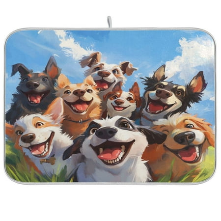 

Dish Drying Mat 16 x 18 Highly Absorbent Microfiber for Dishes Utensils Happy Big Dog
