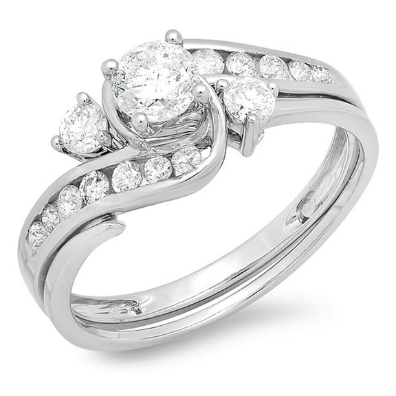 Dazzlingrock Collection 1.33 Carat (ctw) 14K Round Diamond Ladies Bridal Swirl Engagement Ring Set, White Gold, Size 6.5