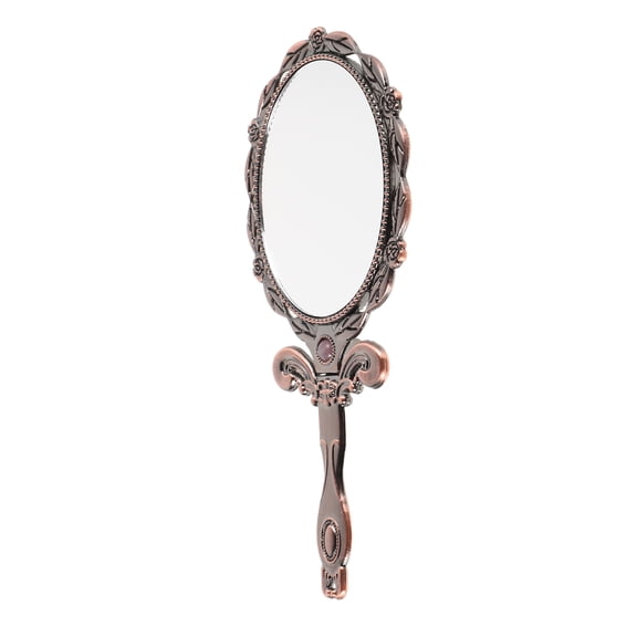 PTOOTP Vintage Style Portable Handheld Mirror Light Brown Metal Frame Foldable Handle for Home Use