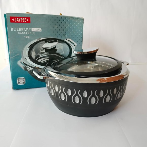 Plat à Casserole Thermoware - Fondue Chinoise à Double Paroi avec Acier Inoxydable de Qualité Alimentaire, Boîte Isolée pour Chapati et Tortilla (1500 ml) pour Aliments Chauds et Froids (Noir)