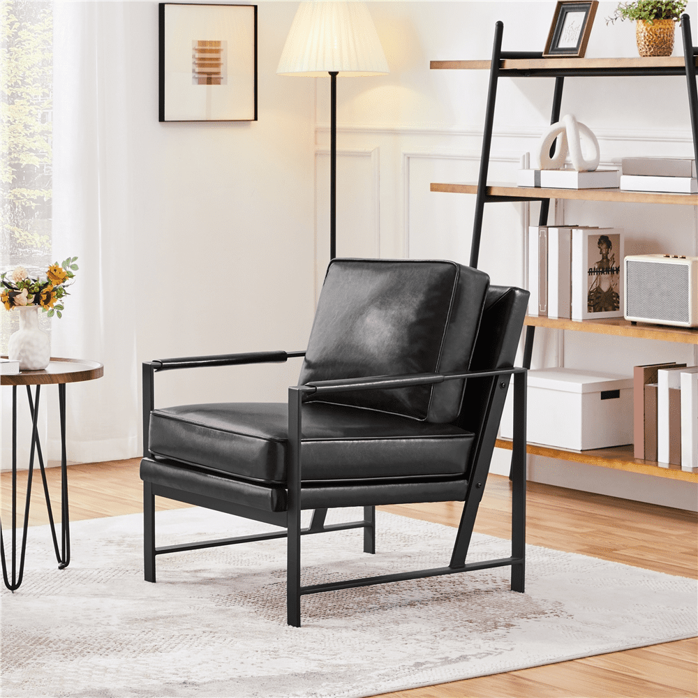 Renwick Mid-Century Modern Upholstered Faux Leather Slipper Chair, Black