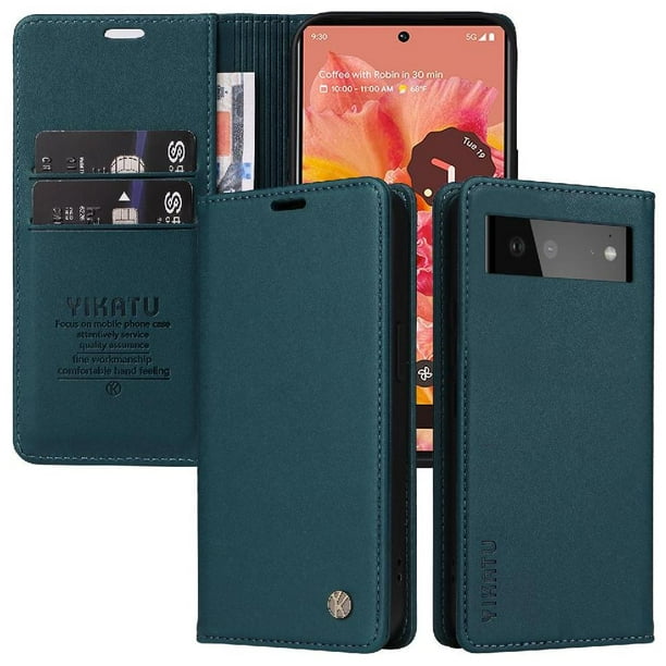 Funda para Google Pixel 6 Estuche de Cuero PU Tipo Cartera con Ranuras para Tarjetas y Cierre Magnético