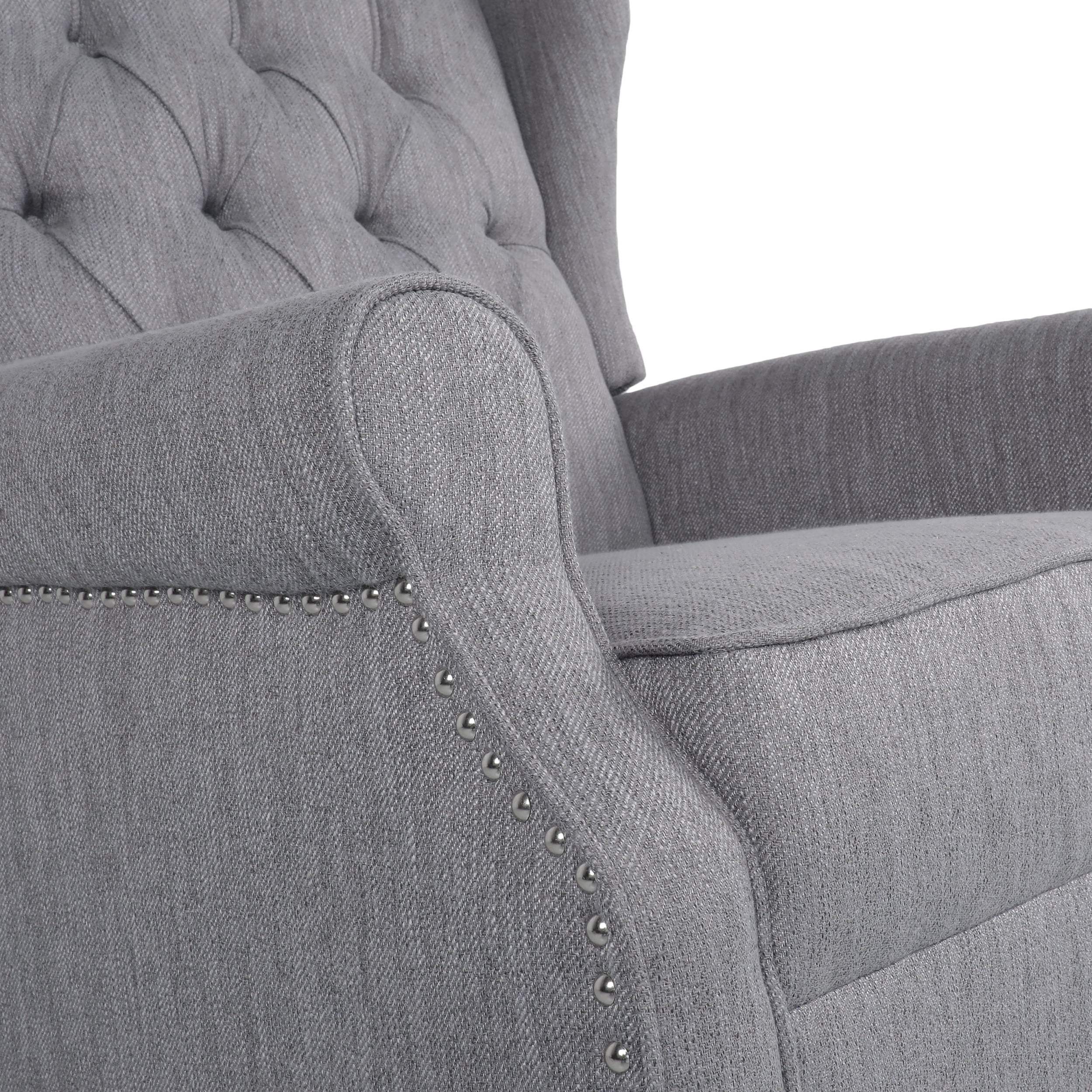 Noble House Dowd Fabric Tufted Wingback Rocking Chair, Gray and Dark Brown