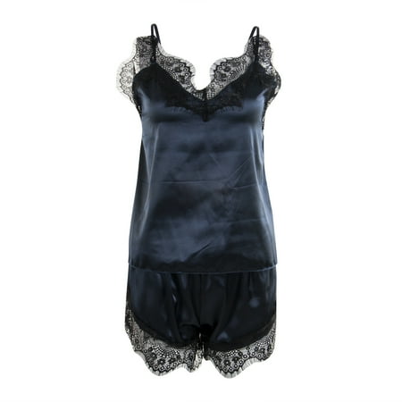 

Sunisery Women s Two-Piece Sleepwear Suit Satin Lace V-Neck Top + Shorts Pajamas