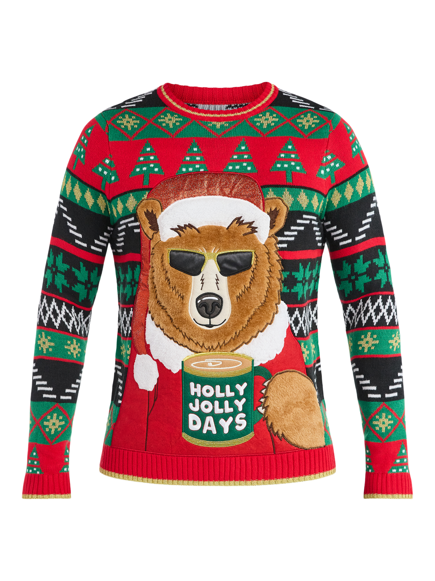 Men's Holly Jolly Days Bear Ugly Christmas Sweater from Holiday Time, Midweight, Sizes M-2XL