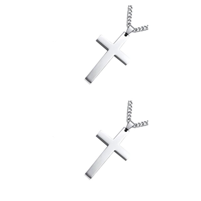 crativent Cross Necklace Fashionable Individual Wear-resistant Comfortable Lightweight New-style Unique Design Distinctive Chain Steel Color 2Set