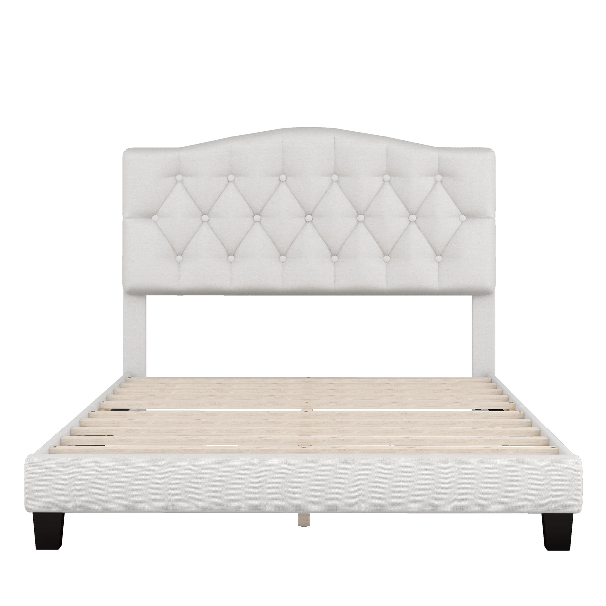 LegaHome Full Bed Frame, Full Size Upholstered Platform Bed with Headboard, Solid Wood Frame, Modern Full Platform Bed Frame Bedroom Furniture, Holds 770lbs, No Box Spring Needed, Beige