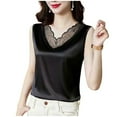 thumbnail image 2 of jobturf Tank Tops for Women Dressy Casual Lace Trim V Neck T Shirts Business Office Work Sleeveless Shirt Summer Fashion Satin Silk Camisole Blouses, 2 of 5