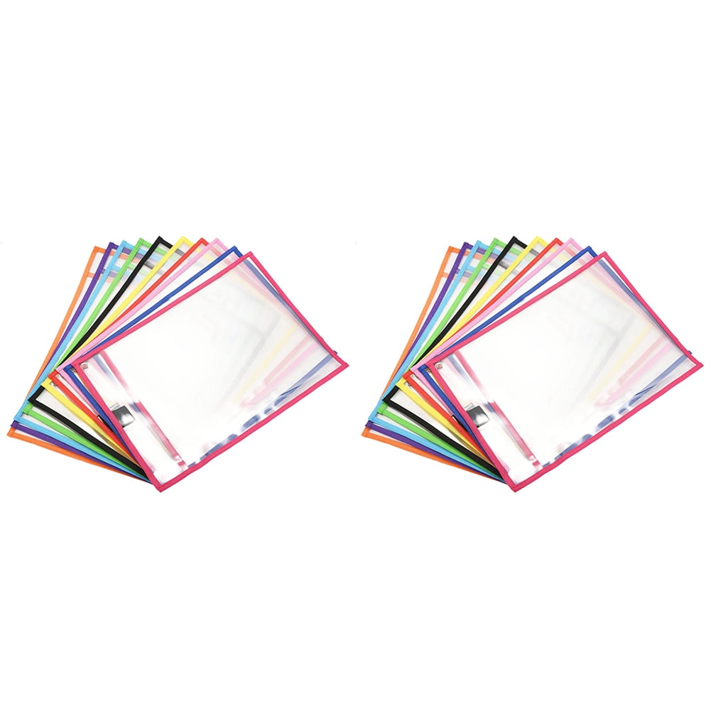 Reusable Dry Erase Pocket Sleeves with Marker Holder (24 Pack