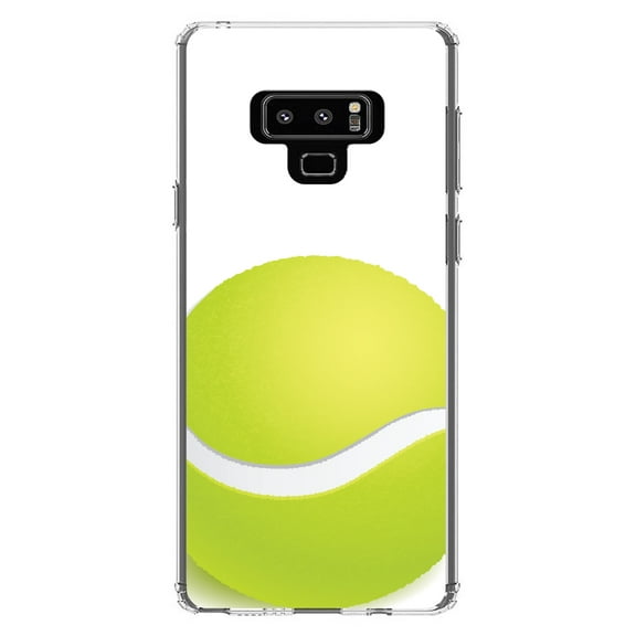 DistinctInk Clear Shockproof Hybrid Case for Samsung Galaxy Note 9 - TPU Bumper, Acrylic Back, Tempered Glass Screen Protector - Green Tennis Ball